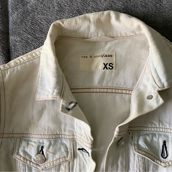 rag & bone Bleached Denim Jacket with Black Leather Sleeves - Picture 6 of 7